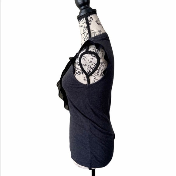 Theory Women’s Grey Black Ruffle Tank Top Sleeveless Pullover Slim Fit Grunge S - Picture 3 of 10